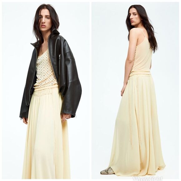 H&M Edition S/S 2025 CHIFFON CIRCLE SKIRT in Pale Yellow - Picture 3 of 11